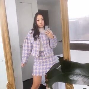 Stylish Purple Houndstooth Jacket & Skirt